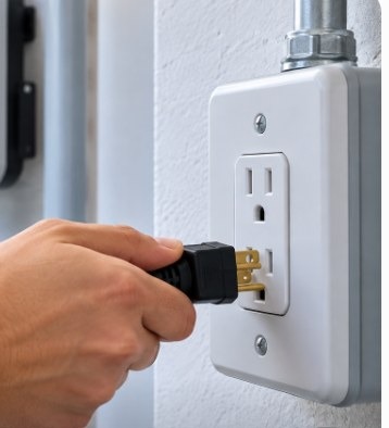 Plugging a power cord into a standard wall outlet