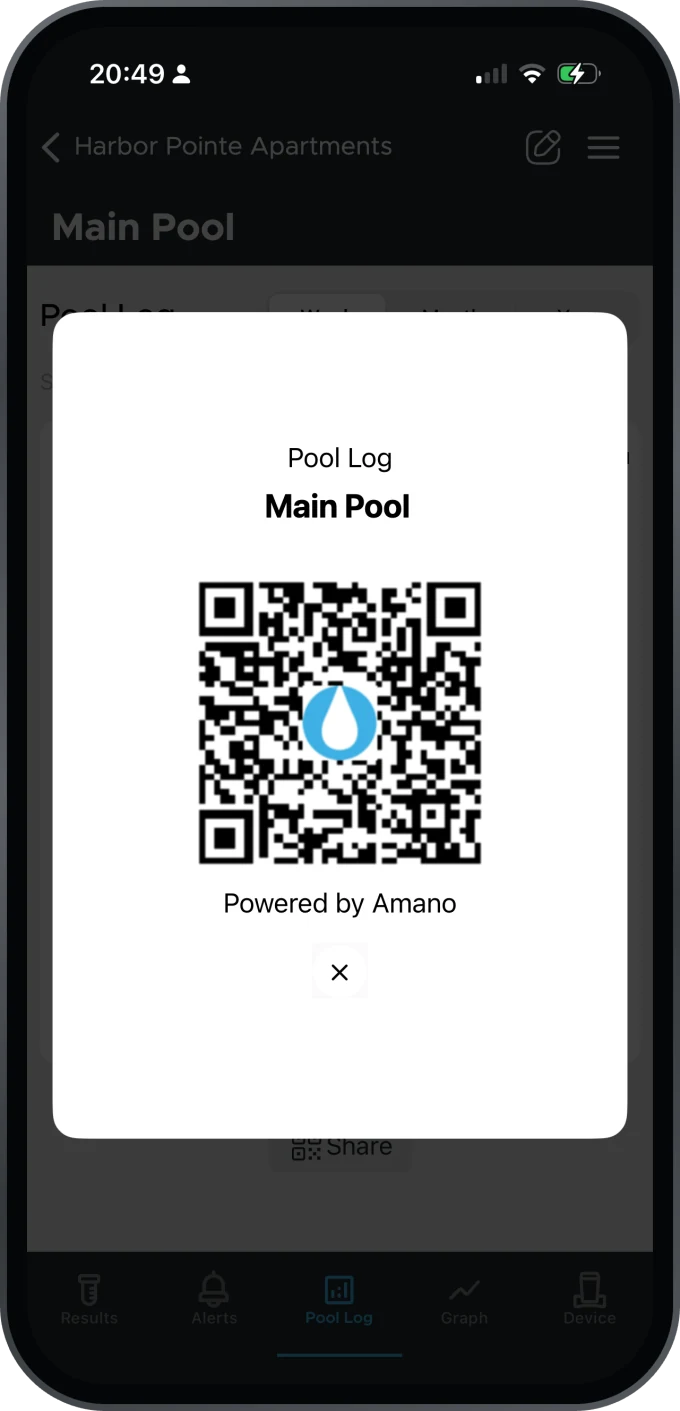 Amano QR code for sharing pool log with health inspector